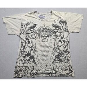 Corrosion Shirt Mens 2XL Beige Skull Crown Raven Graphic Gothic All Over Print